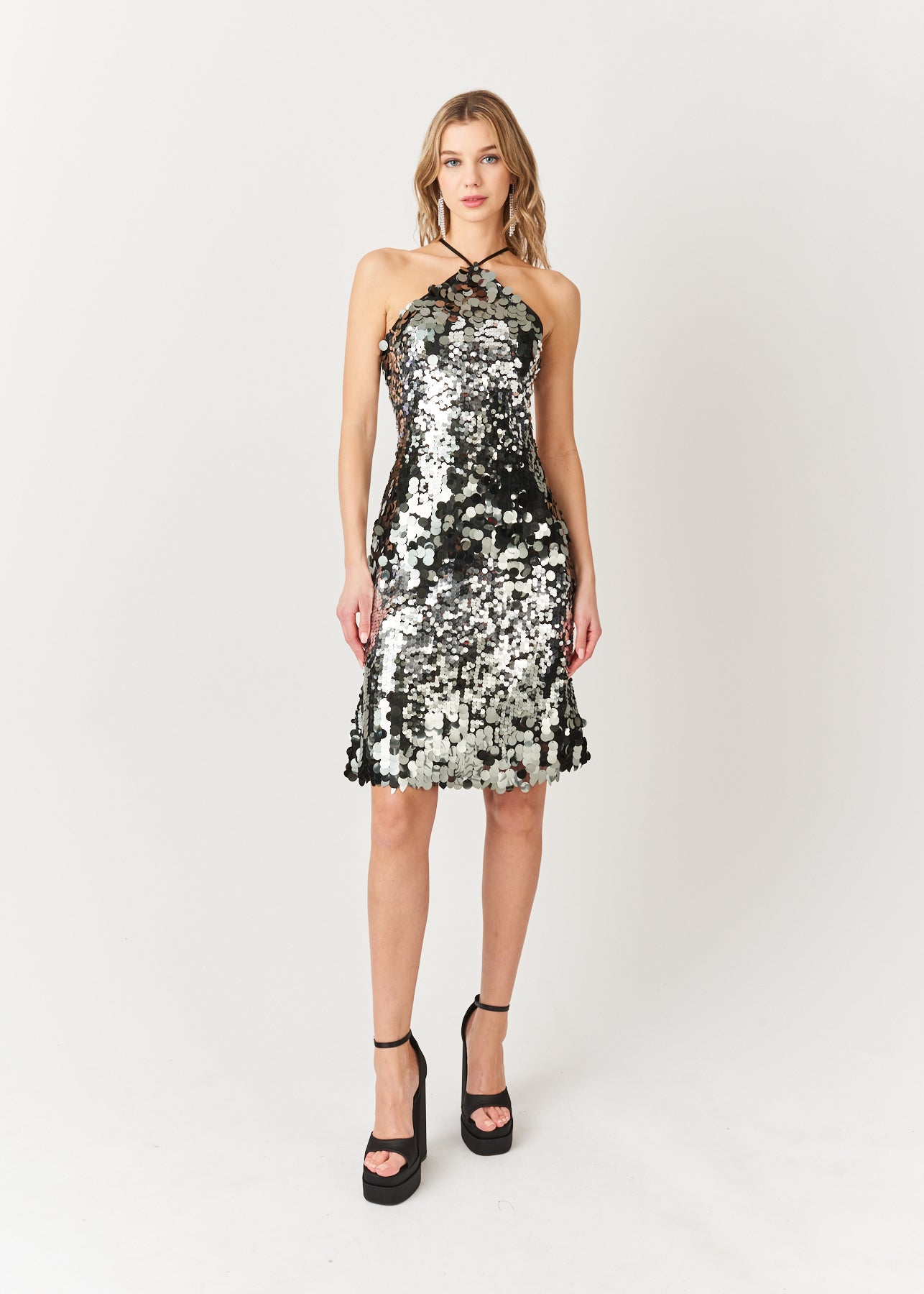 Austin Sequin Disc Halter Midi Dress-ALGG2164