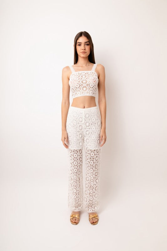 Capri Crochet Rear Zip Straight Pants-ALKL0231