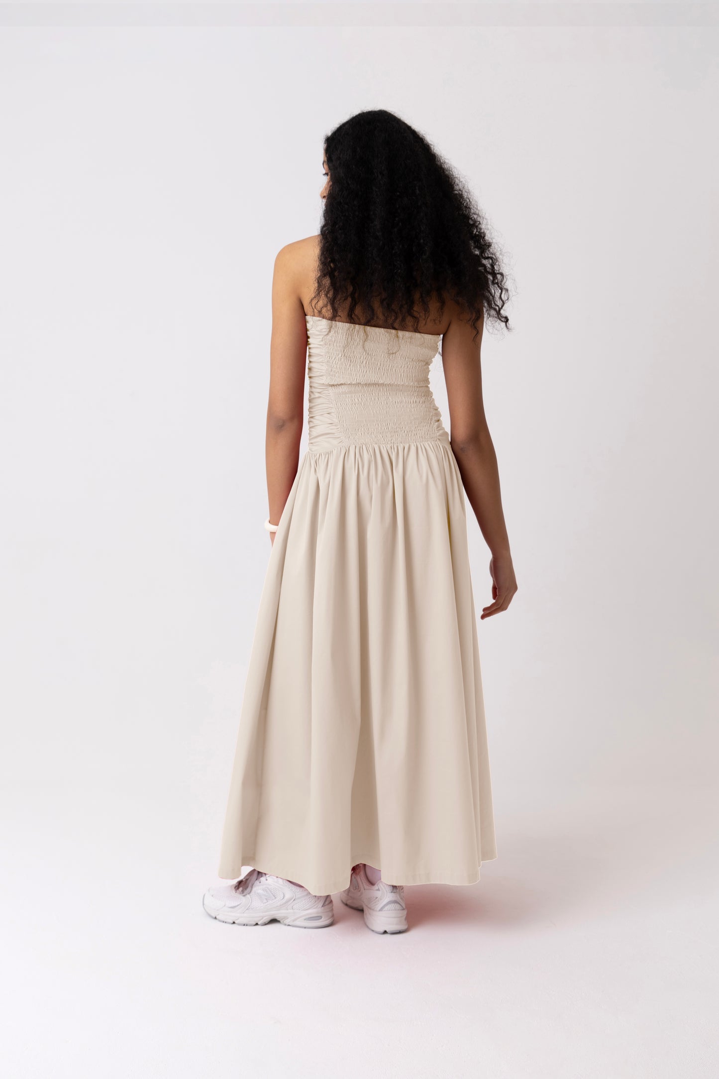 Shyla Milk Ruched Column Bardot Maxi Dress-ALLW221