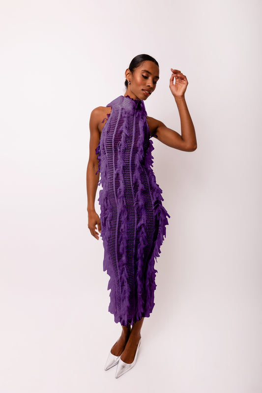 Calla Purple High Neck Midi Dress-ALJH0099-2