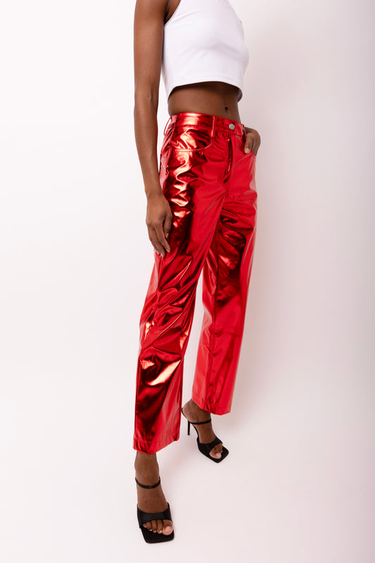 LUPE RED METALLIC TROUSERS-DB005