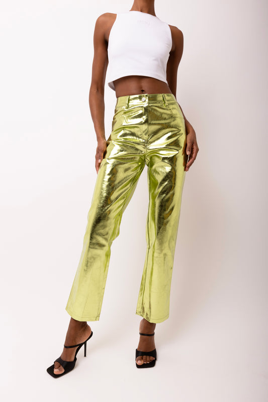 LUPE LIME METALLIC TROUSERS-DB002