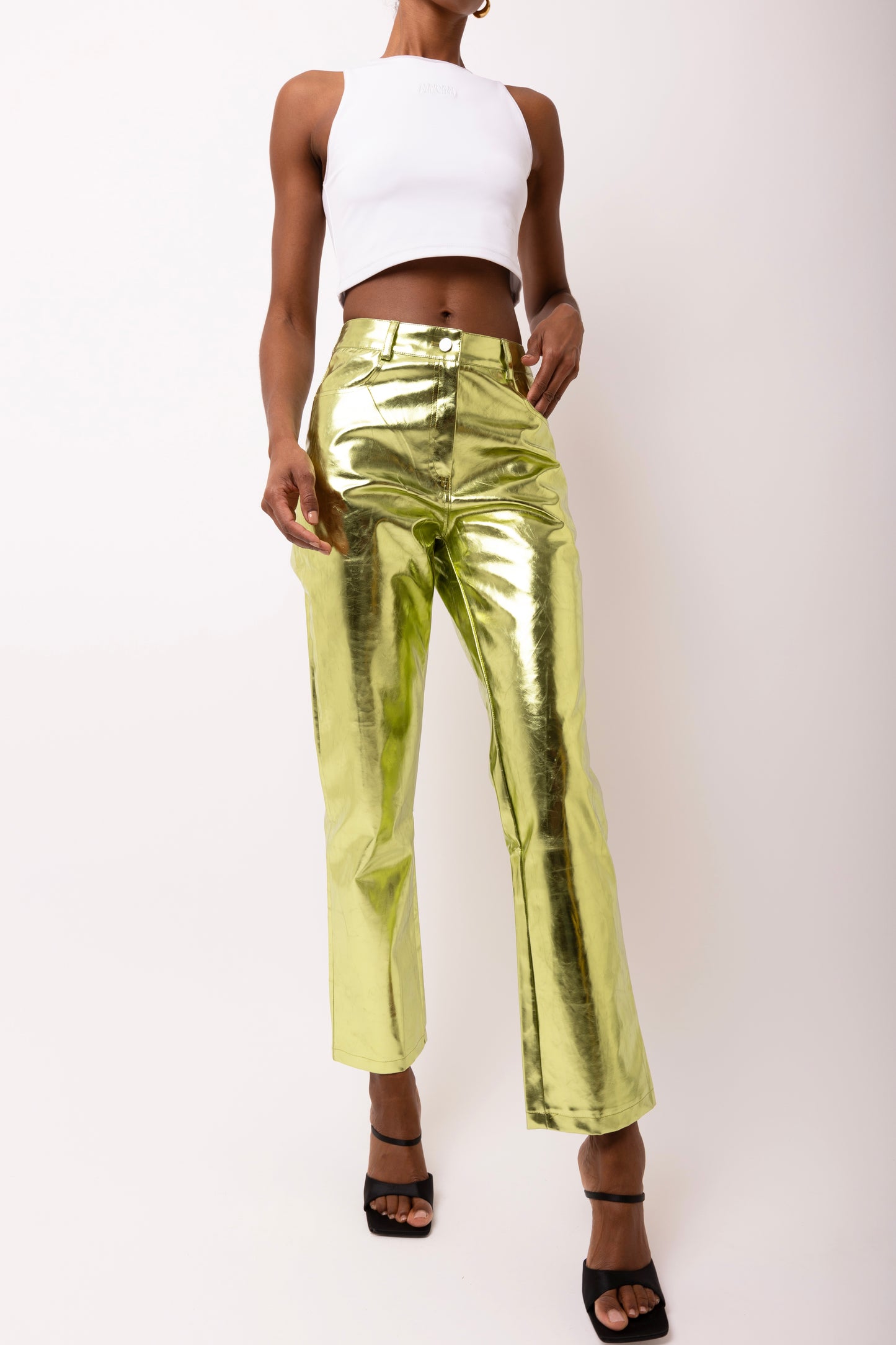 LUPE LIME METALLIC TROUSERS-DB002