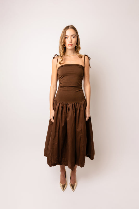 Alexa Chocolate Brown Puffball Dress-AL2750-13