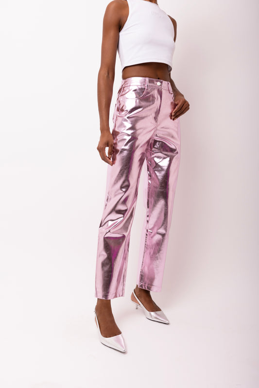 LUPE PALE PINK METALLIC TROUSERS-DB002