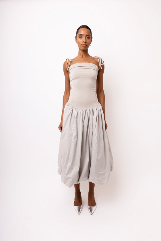 ALEXA LIGHT GREY PUFFBALL DRESS-AL2750