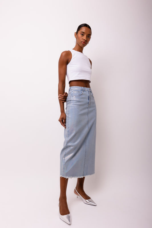 Rio Rear Slip Denim Maxi Skirt-YH322