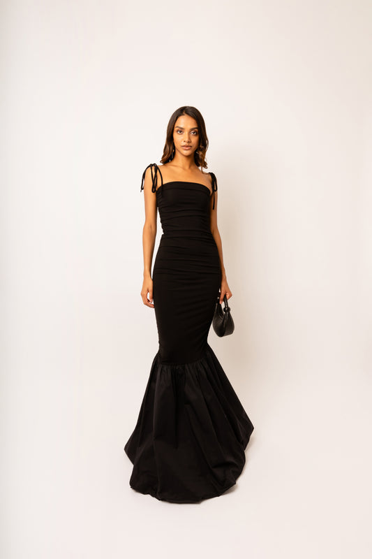 Alexa Black Fishtail Maxi Dress-ALCM0301