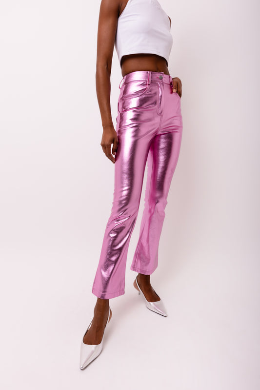 Lupe Metallic Faux Leather Slim Fit Pants-ALJH0209