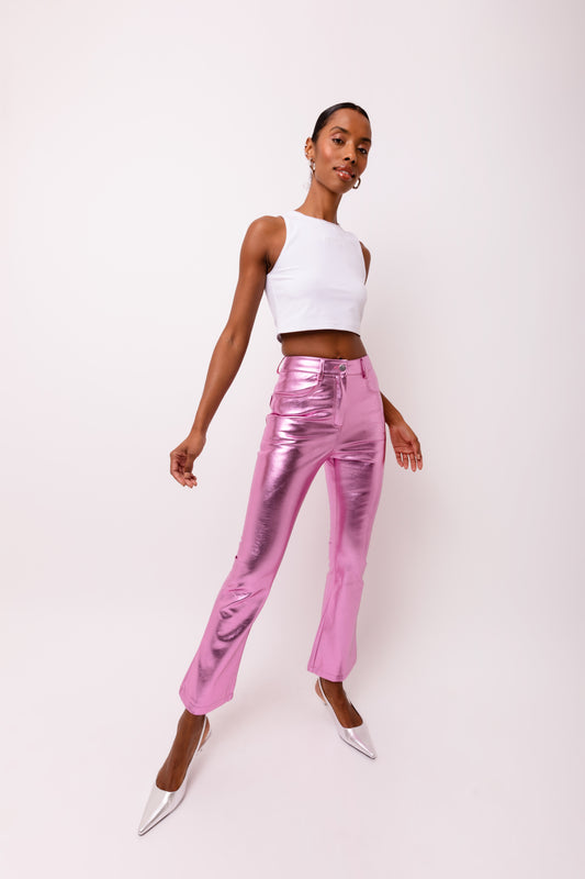 Lupe Metallic Faux Leather Slim Fit Pants-ALJH0209