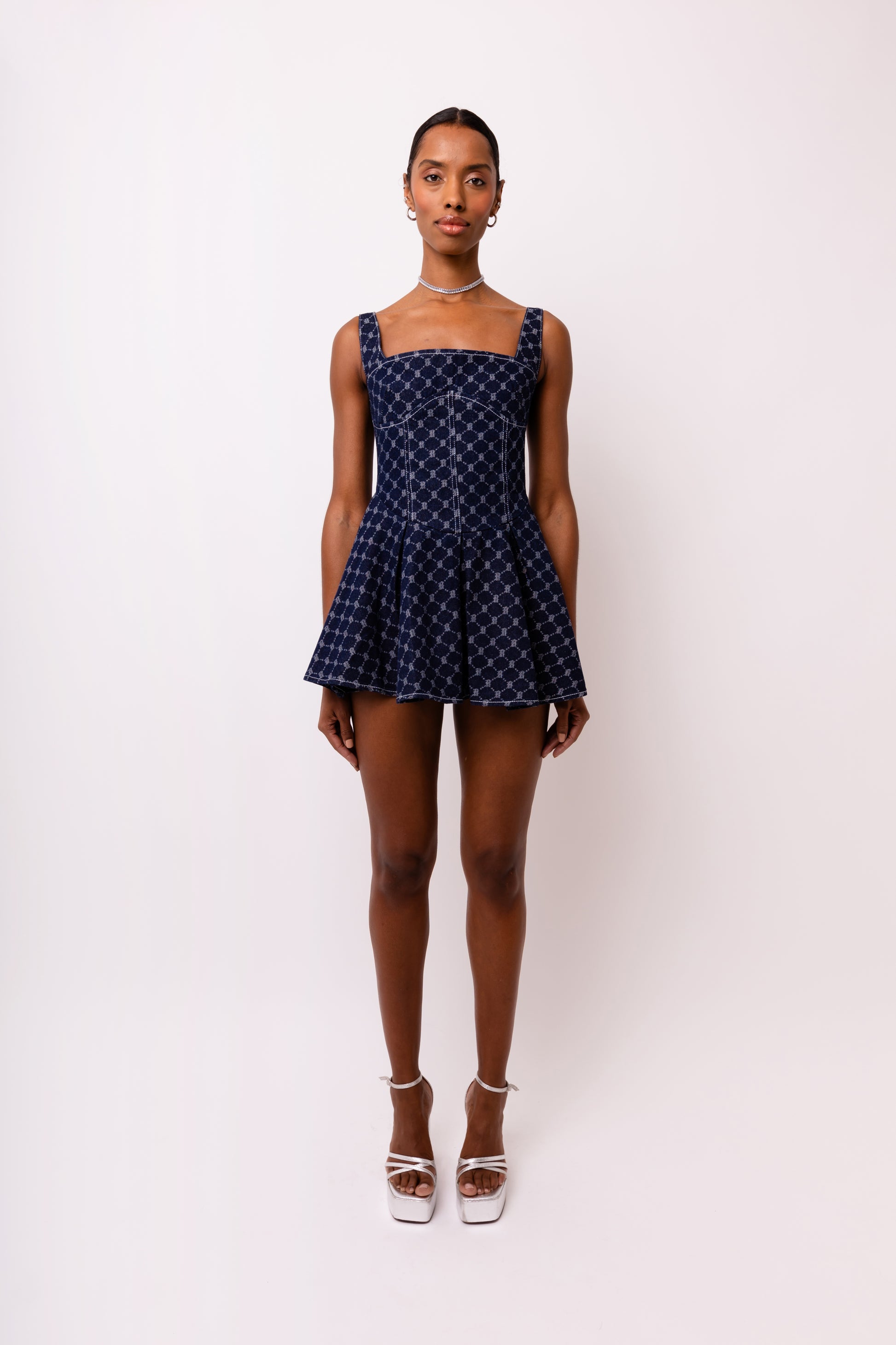 Remi Diamond Denim Skater Mini Dress-ALJH0289 – Amylynn USA Remi Diamond Denim Skater Mini Dress-ALJH0289 – Amylynn USA