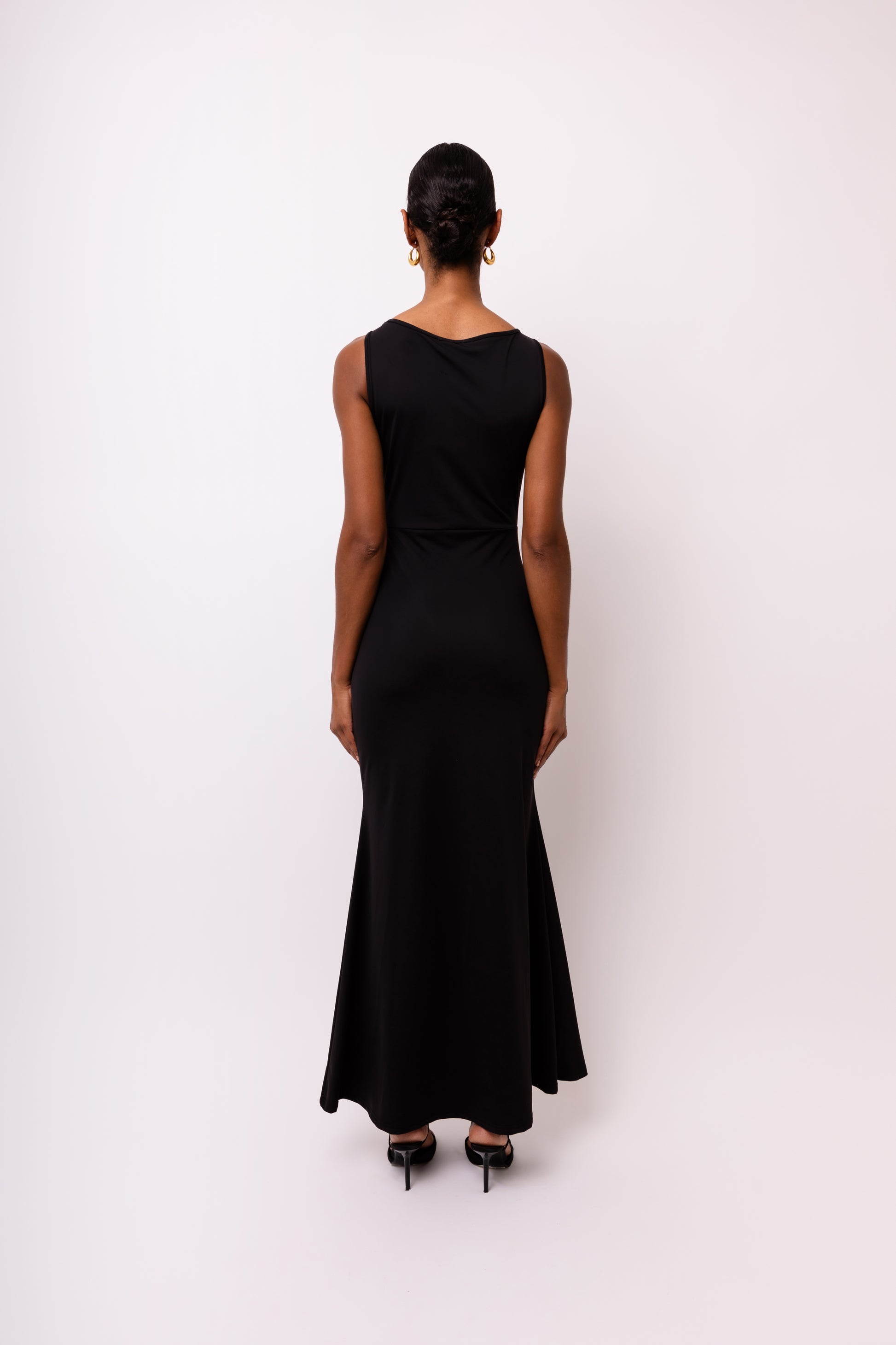 black dress with heart cut out front Crystal Heart Back Dress AREA