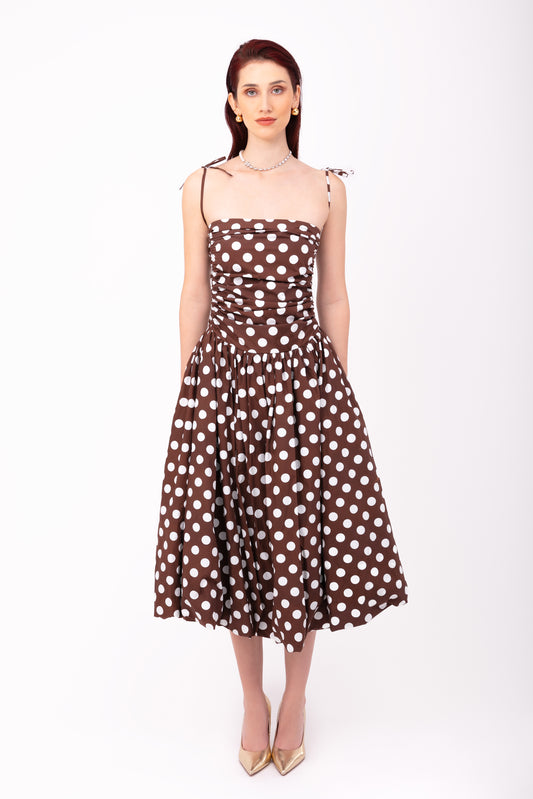 Alexa Brown Polka Dot Puffball Dress-AL2750-30