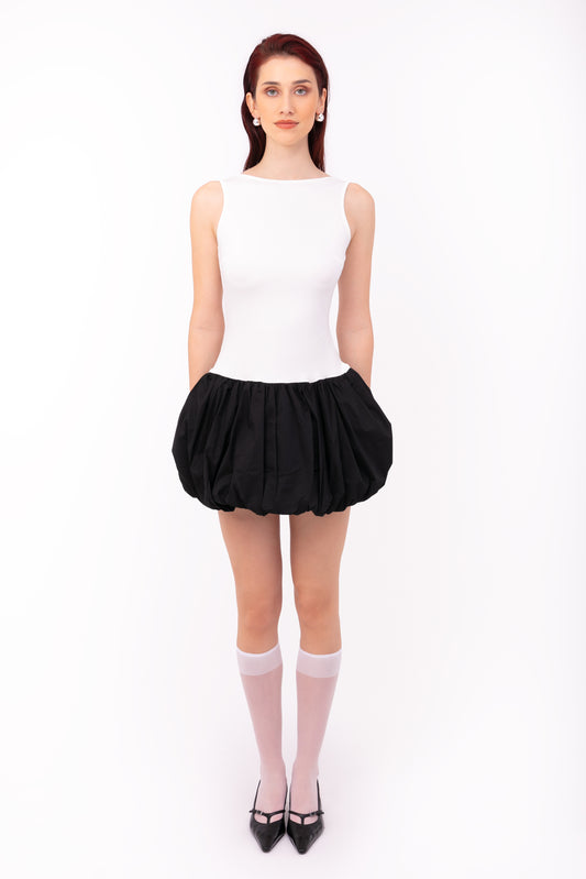 Robyn Monochrome Scoop Back Puffball Mini Dress-ALLW187-2
