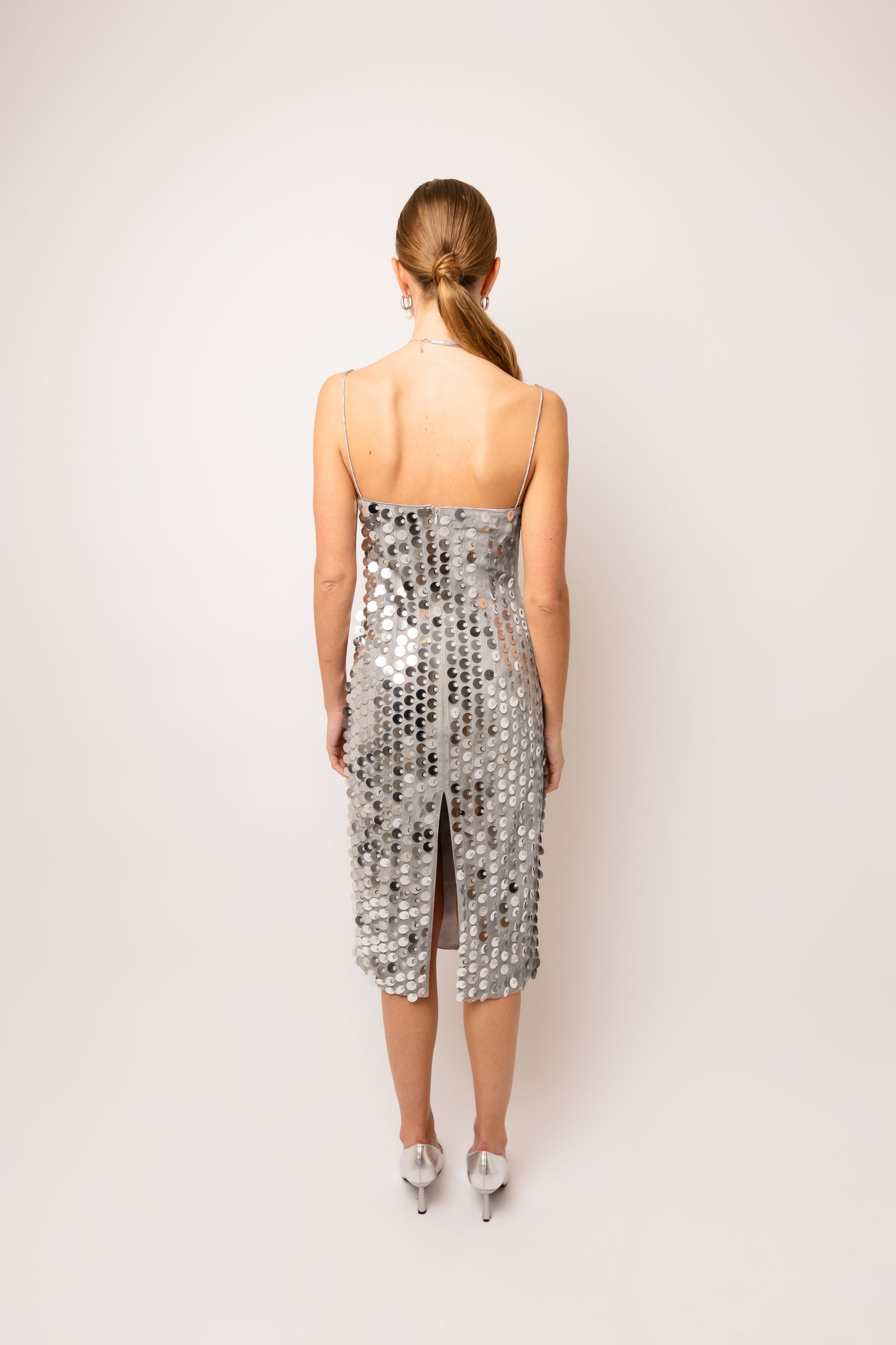 Farley Silver Disc Sequin Midi Dress-ALCM071 Farley Silver Disc Sequin Midi Dress-ALCM071