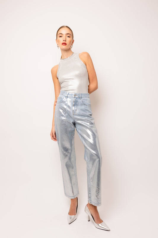 Lupe Silver Denim Coated Pants-DB005-11-2