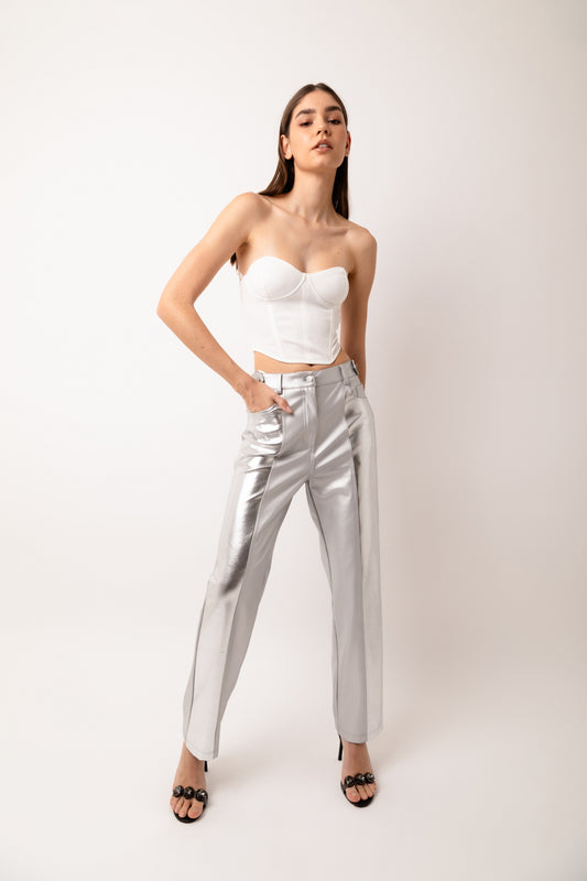 Lupe Faux Leather Metalic Straight Pant-ALJH0227