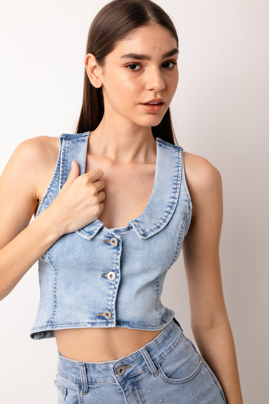 Celine Racer Back Denim fitted Waistcoat-ALJH0241