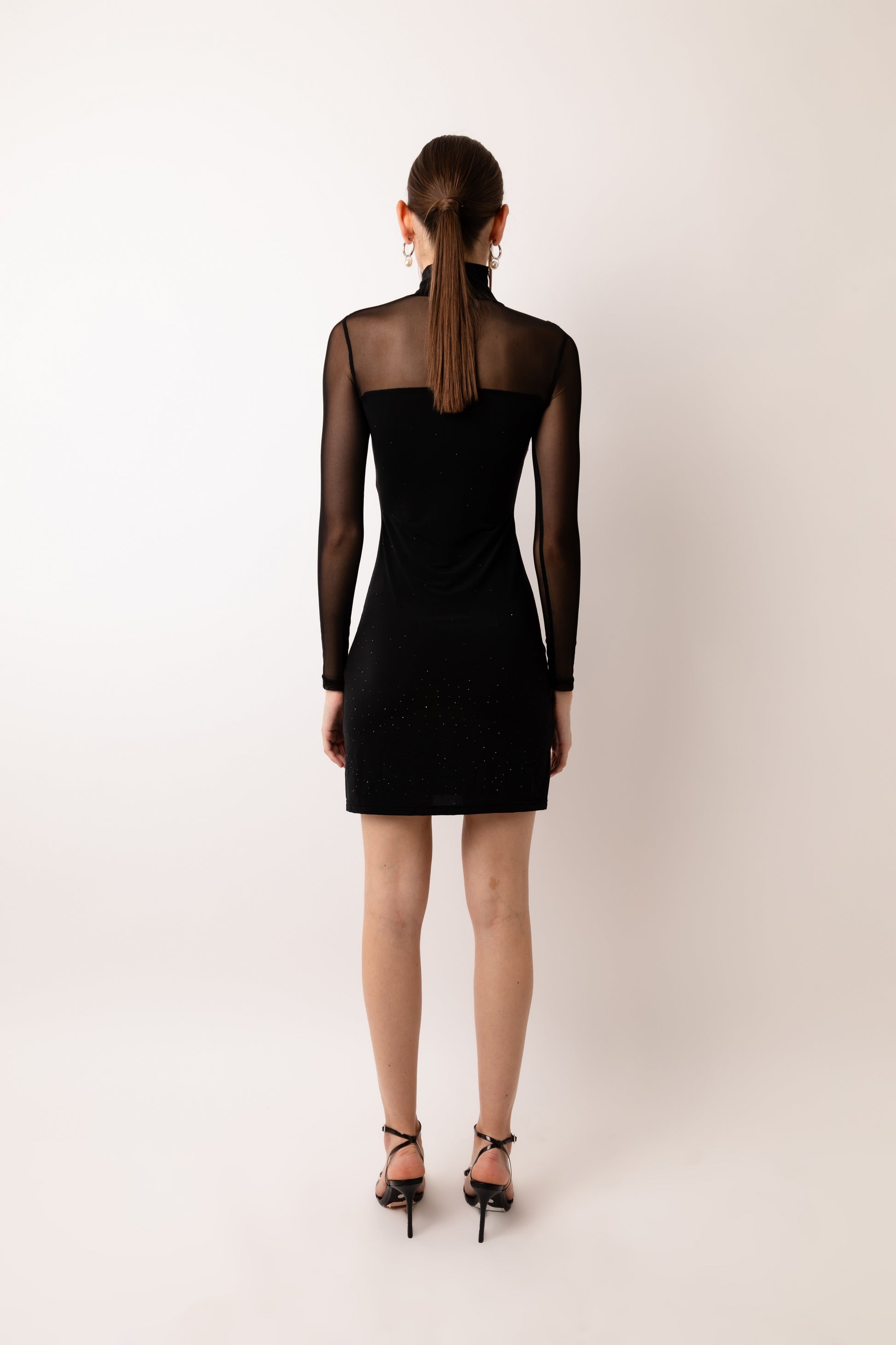 Luna High Neck Mesh Sleeve Mini Dress-ALJH0218 Amylynn USA Luna High Neck Mesh Sleeve Mini Dress-ALJH0218 Amylynn USA