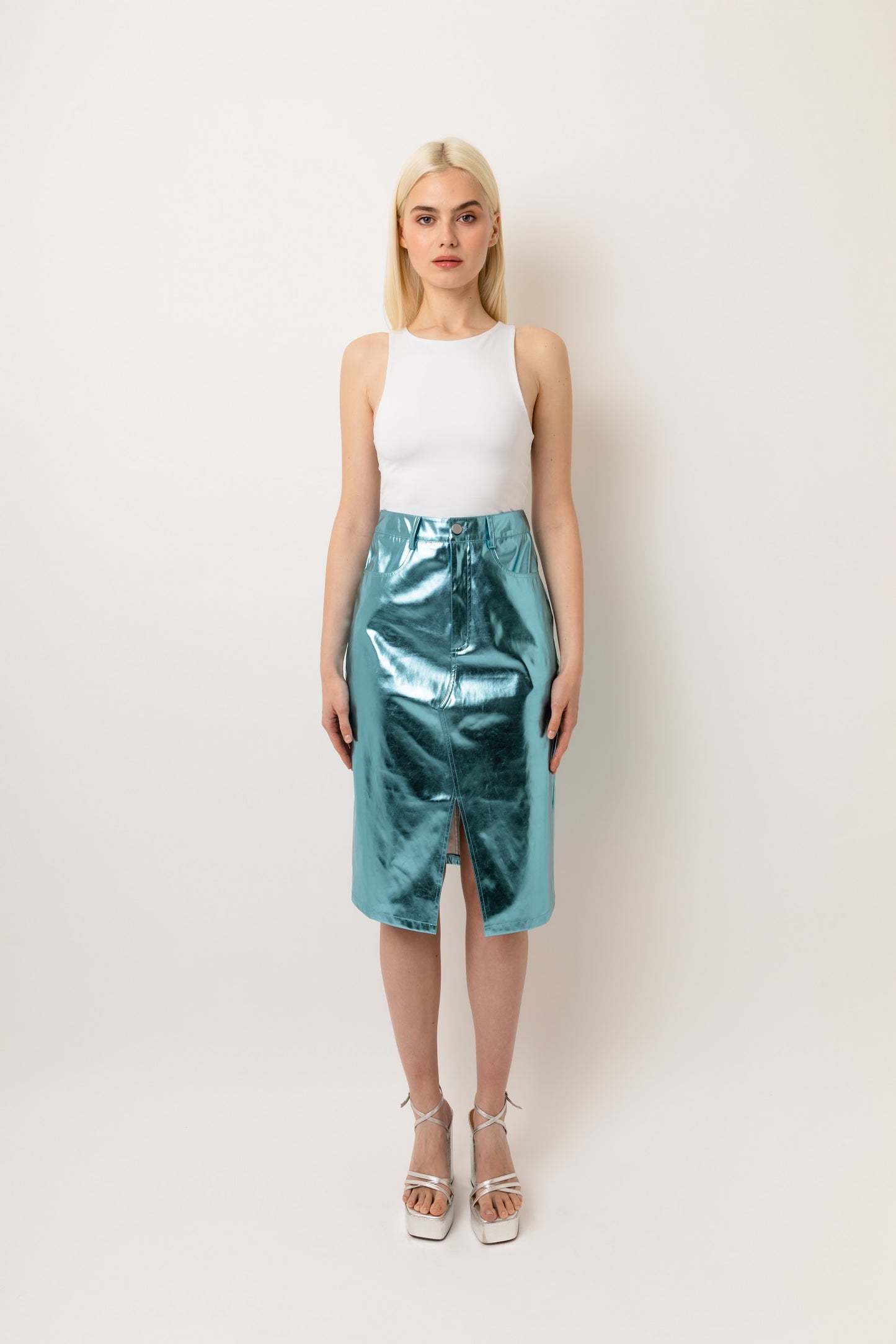 Lupe High Waist Metallic Knee Length Skirt-ALJH0207-3