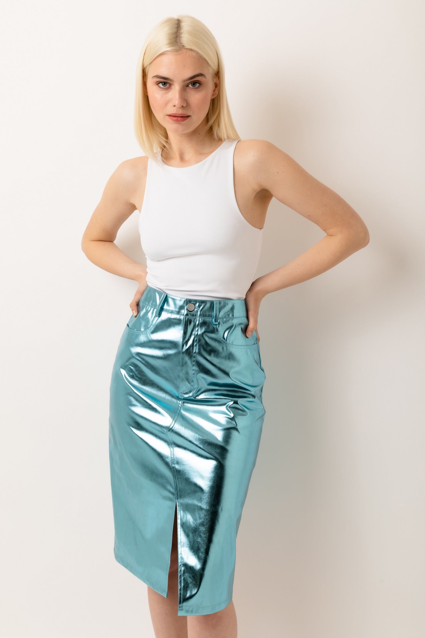 Lupe High Waist Metallic Knee Length Skirt-ALJH0207-3