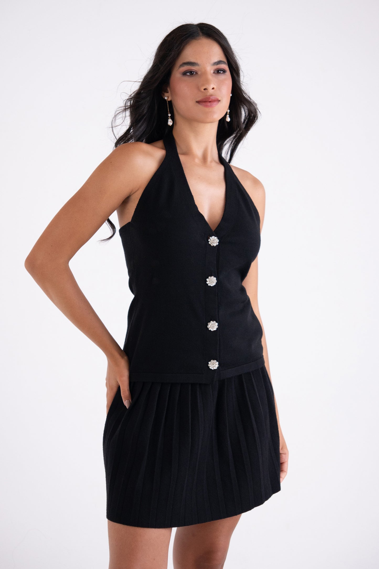 Clarissa V-Neck Halter Glow Knit Top-ALCM2627