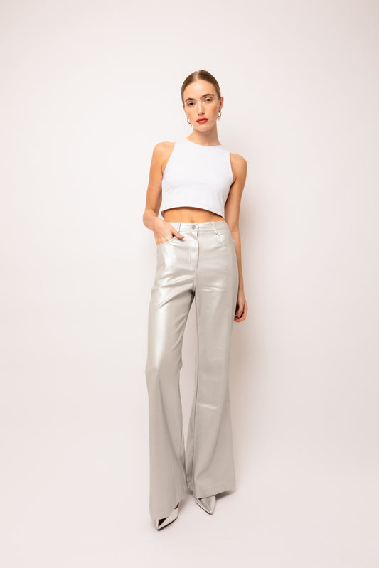 Lupe Faux Leather Flared Wide Leg Matte Pants-DB007