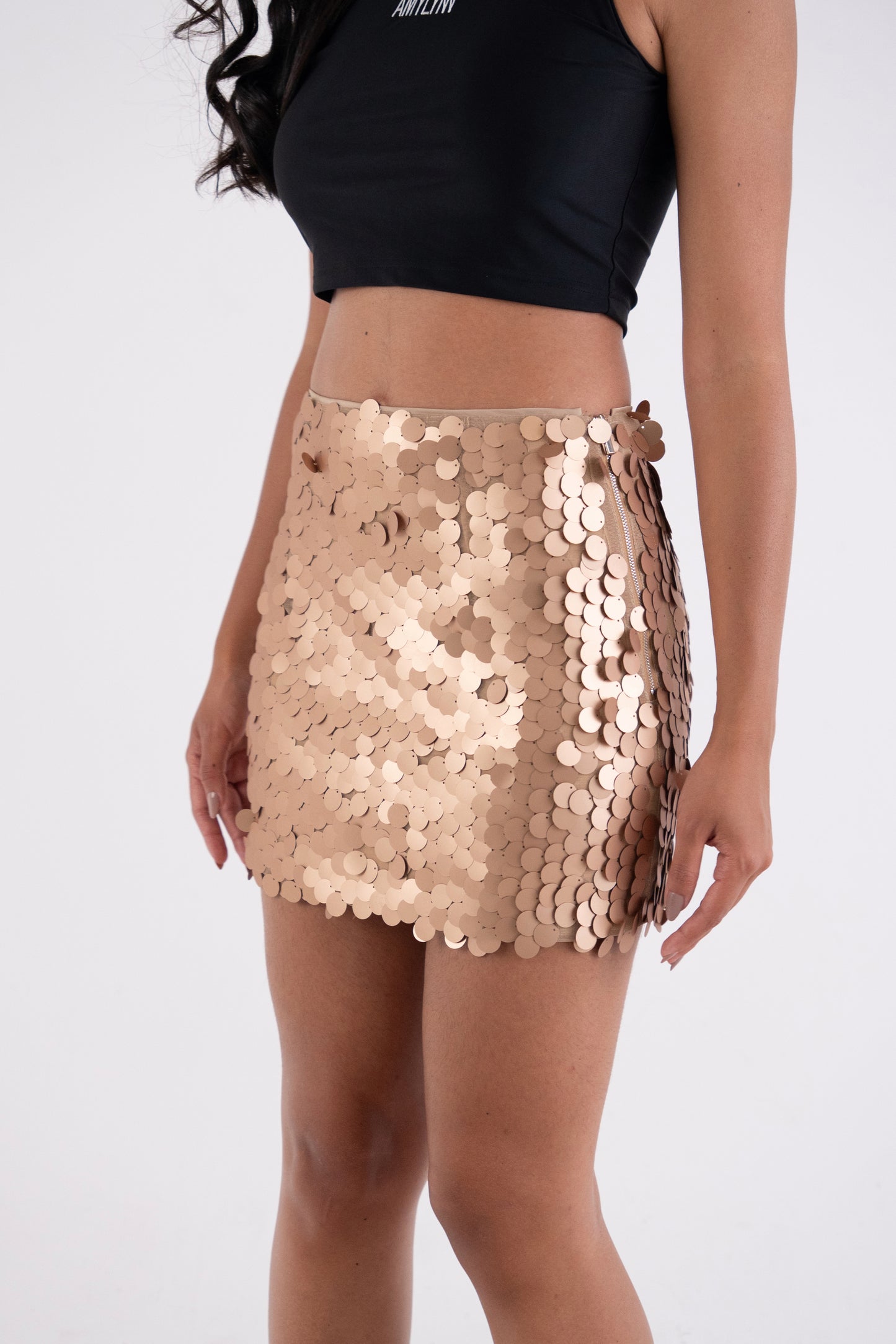 Oceane Goldie Matte Disc Sequin Mini Skirt-ALLW093-15