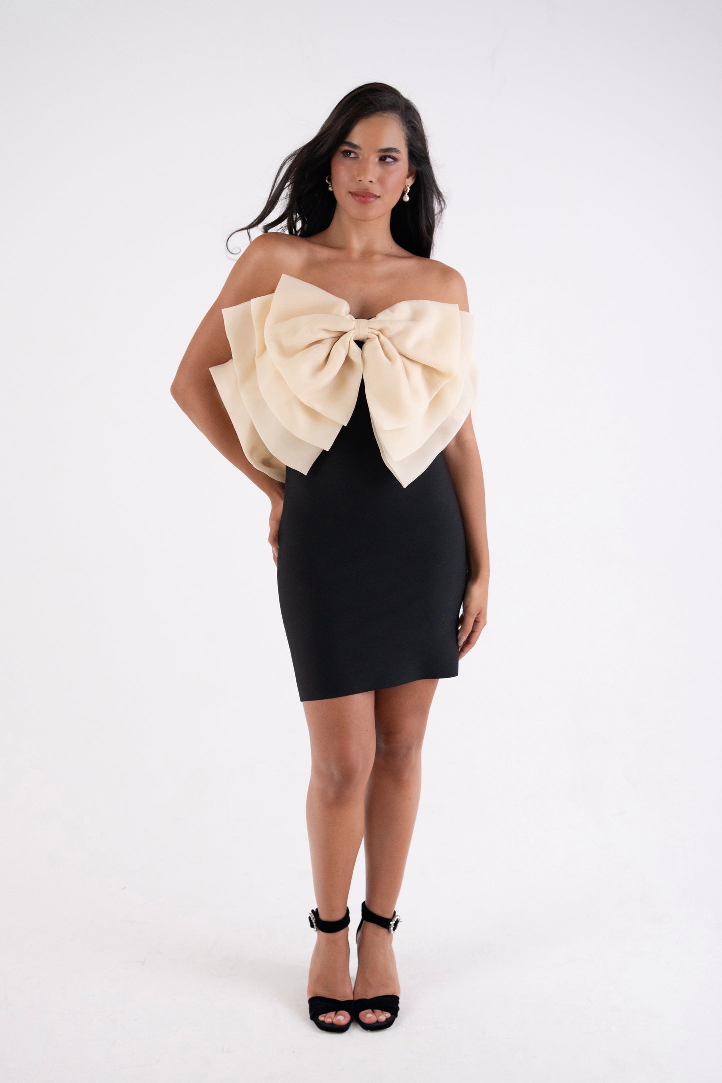 Oscar Satin Bow Statement Mini Dress-ALJH0044-2