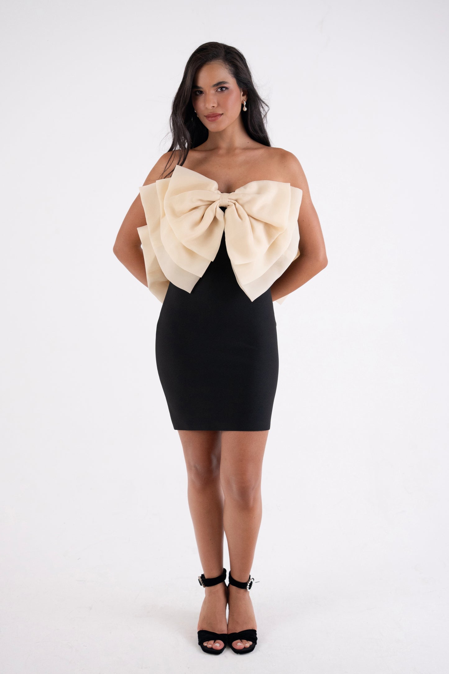 Oscar Satin Bow Statement Mini Dress-ALJH0044-2