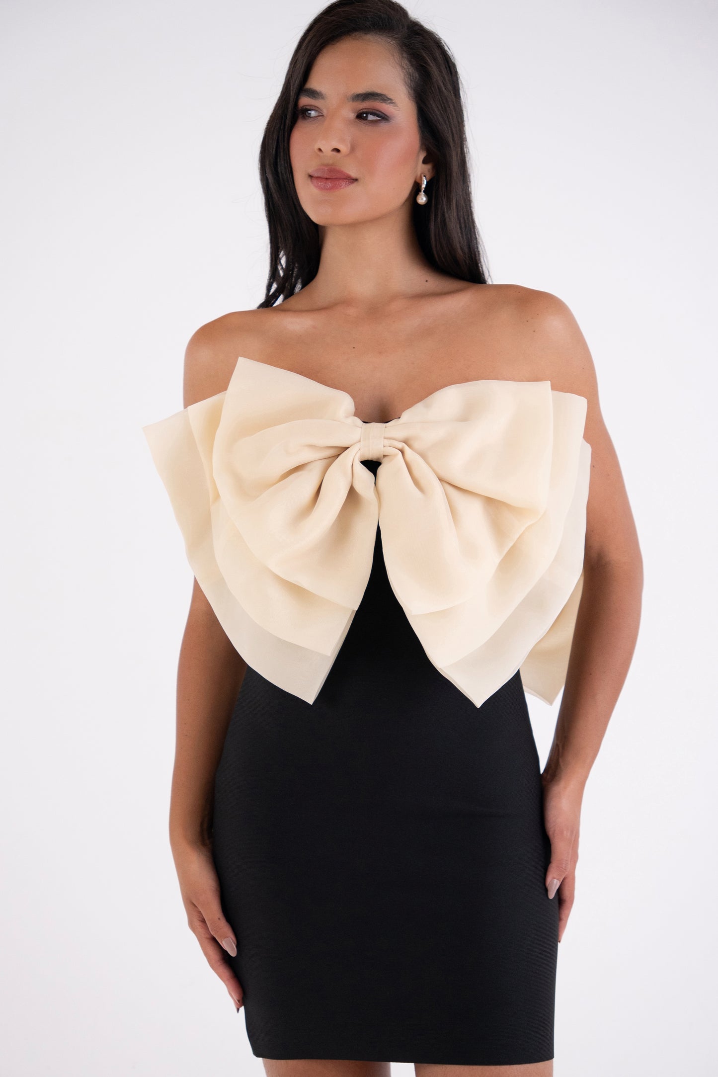 Oscar Satin Bow Statement Mini Dress-ALJH0044-2