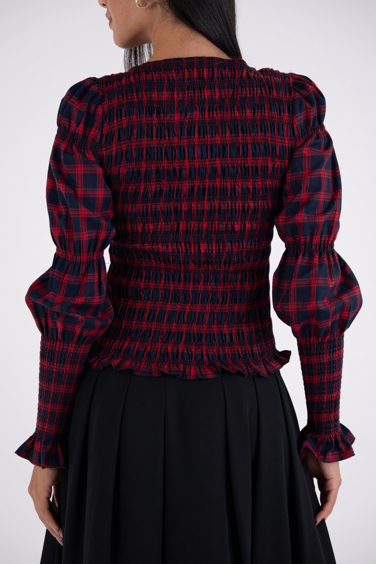 Iris Pure Cotton Red Plaid Smocked Top-ALLW474