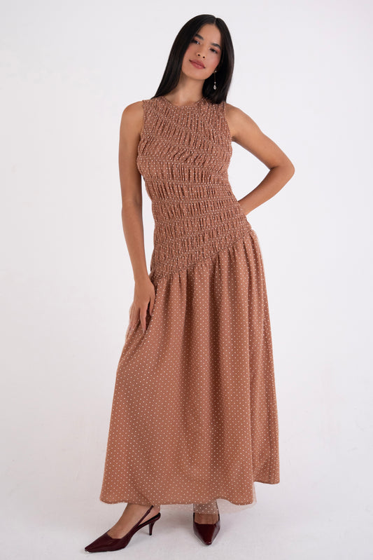 Julia Smocked Polka Dot Maxi Dress-ALLW335-1