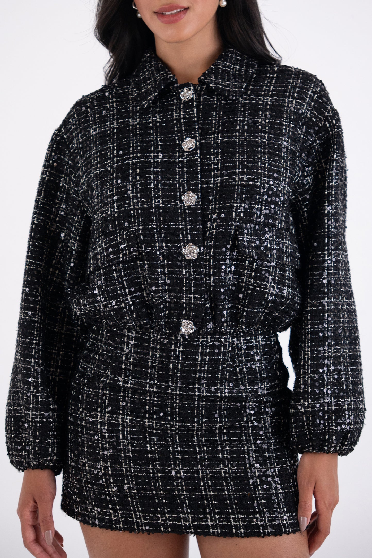 Marnie Black Sequin Tweed Cropped Jacket-ALLW360-1