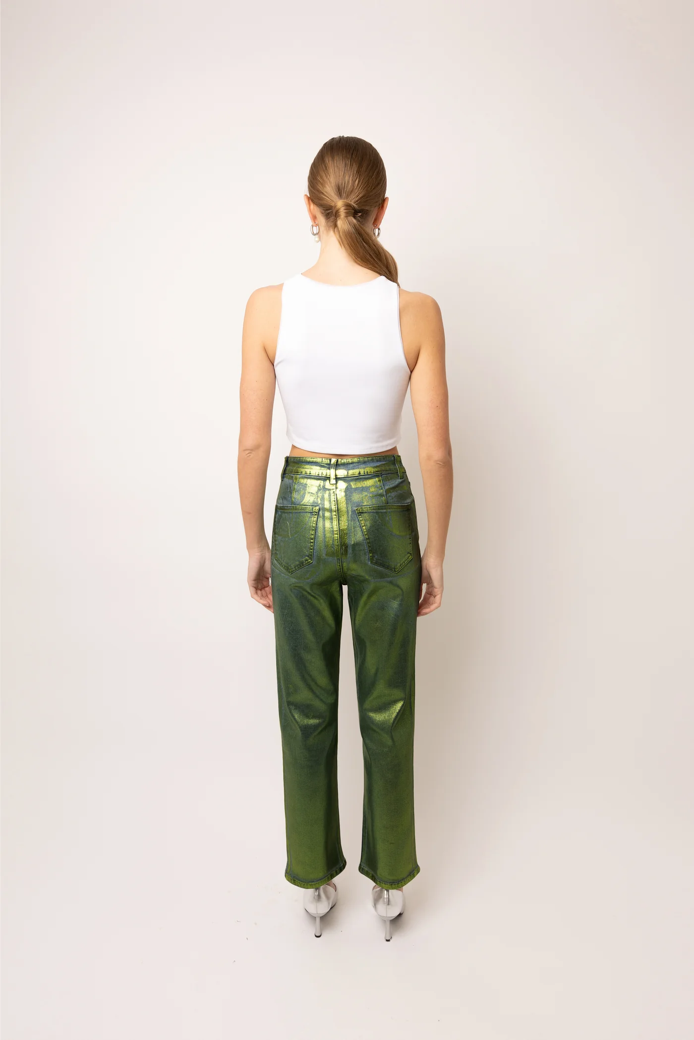 Lupe Green Denim Foil Coated Pants-DB005-11-1