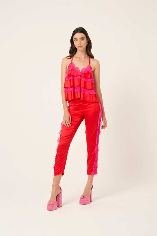 Harley Lace Trim Satin High Waisted Pants-ALGG2068