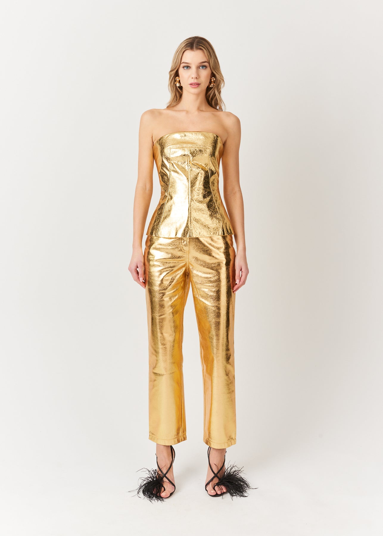 JOHANNA FAUX LEATHER METALLIC TOP-ALJH0125